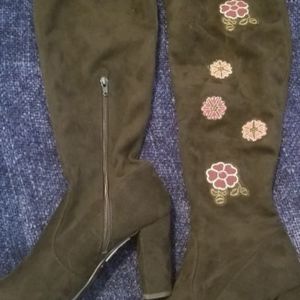Black Embroidered Over-the-Knee Boots